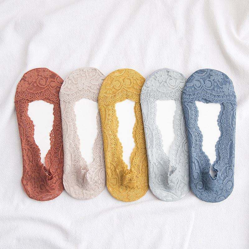 Calcetines delgados boca poco profunda de silicona transpirable encaje de encaje invisible calcetines para mujeres